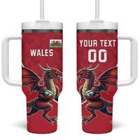 Custom Wales Rugby Tumbler With Handle Welsh Dragon Mascot Red Version - Wonder Print Shop