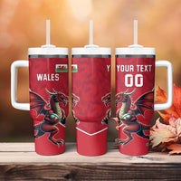 Custom Wales Rugby Tumbler With Handle Welsh Dragon Mascot Red Version - Wonder Print Shop