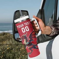 Custom Wales Rugby Tumbler With Handle Welsh Dragon Mascot Red Version - Wonder Print Shop