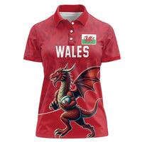 Custom Wales Rugby Women Polo Shirt Welsh Dragon Mascot Red Version - Wonder Print Shop