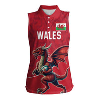 Custom Wales Rugby Women Sleeveless Polo Shirt Welsh Dragon Mascot Red Version - Wonder Print Shop