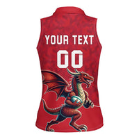 Custom Wales Rugby Women Sleeveless Polo Shirt Welsh Dragon Mascot Red Version - Wonder Print Shop