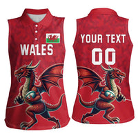 Custom Wales Rugby Women Sleeveless Polo Shirt Welsh Dragon Mascot Red Version - Wonder Print Shop