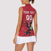 Custom Wales Rugby Women Sleeveless Polo Shirt Welsh Dragon Mascot Red Version - Wonder Print Shop