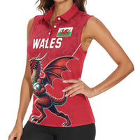 Custom Wales Rugby Women Sleeveless Polo Shirt Welsh Dragon Mascot Red Version - Wonder Print Shop