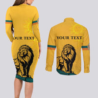 Personalized Sri Lanka Independence Day 1948 Couples Matching Long Sleeve Bodycon Dress and Long Sleeve Button Shirt Lion With Traditional Sun Face