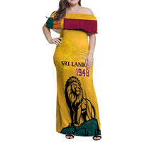 Personalized Sri Lanka Independence Day 1948 Family Matching Off Shoulder Maxi Dress and Hawaiian Shirt Lion With Traditional Sun Face - Wonder Print Shop