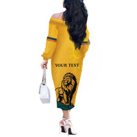 Personalized Sri Lanka Independence Day 1948 Off The Shoulder Long Sleeve Dress Lion With Traditional Sun Face - Wonder Print Shop