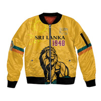 Personalized Sri Lanka Independence Day 1948 Sleeve Zip Bomber Jacket Lion With Traditional Sun Face - Wonder Print Shop