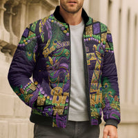 Six Seven Mardi Gras Bomber Puffer Jacket 67 Carnival Mask Beads - Wonder Print Shop