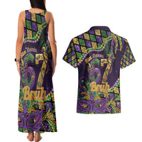 Six Seven Mardi Gras Couples Matching Tank Maxi Dress and Hawaiian Shirt 67 Carnival Mask Beads - Wonder Print Shop
