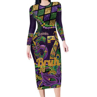 Six Seven Mardi Gras Family Matching Long Sleeve Bodycon Dress and Hawaiian Shirt 67 Carnival Mask Beads - Wonder Print Shop