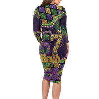 Six Seven Mardi Gras Family Matching Long Sleeve Bodycon Dress and Hawaiian Shirt 67 Carnival Mask Beads - Wonder Print Shop