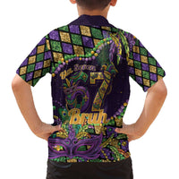 Six Seven Mardi Gras Family Matching Off The Shoulder Long Sleeve Dress and Hawaiian Shirt 67 Carnival Mask Beads - Wonder Print Shop