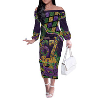 Six Seven Mardi Gras Family Matching Off The Shoulder Long Sleeve Dress and Hawaiian Shirt 67 Carnival Mask Beads - Wonder Print Shop