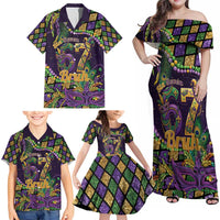 Six Seven Mardi Gras Family Matching Off Shoulder Maxi Dress and Hawaiian Shirt 67 Carnival Mask Beads - Wonder Print Shop