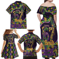 Six Seven Mardi Gras Family Matching Off Shoulder Maxi Dress and Hawaiian Shirt 67 Carnival Mask Beads - Wonder Print Shop