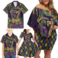Six Seven Mardi Gras Family Matching Off Shoulder Short Dress and Hawaiian Shirt 67 Carnival Mask Beads - Wonder Print Shop