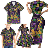 Six Seven Mardi Gras Family Matching Short Sleeve Bodycon Dress and Hawaiian Shirt 67 Carnival Mask Beads - Wonder Print Shop
