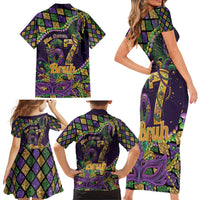 Six Seven Mardi Gras Family Matching Short Sleeve Bodycon Dress and Hawaiian Shirt 67 Carnival Mask Beads - Wonder Print Shop