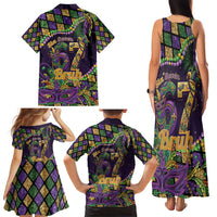 Six Seven Mardi Gras Family Matching Tank Maxi Dress and Hawaiian Shirt 67 Carnival Mask Beads - Wonder Print Shop