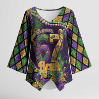 Six Seven Mardi Gras Kimono Sleeve Blouse 67 Carnival Mask Beads - Wonder Print Shop