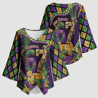 Six Seven Mardi Gras Kimono Sleeve Blouse 67 Carnival Mask Beads - Wonder Print Shop
