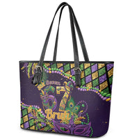Six Seven Mardi Gras Leather Tote Bag 67 Carnival Mask Beads - Wonder Print Shop