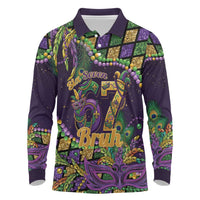 Six Seven Mardi Gras Long Sleeve Polo Shirt 67 Carnival Mask Beads - Wonder Print Shop