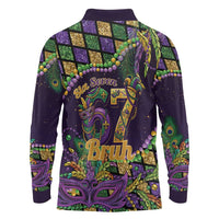 Six Seven Mardi Gras Long Sleeve Polo Shirt 67 Carnival Mask Beads - Wonder Print Shop