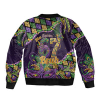 Six Seven Mardi Gras Sleeve Zip Bomber Jacket 67 Carnival Mask Beads - Wonder Print Shop