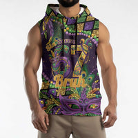 Six Seven Mardi Gras Sleeveless Hoodie 67 Carnival Mask Beads - Wonder Print Shop