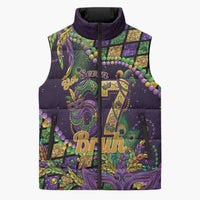 Six Seven Mardi Gras Sleeveless Puffer Jacket 67 Carnival Mask Beads - Wonder Print Shop