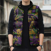 Six Seven Mardi Gras Sleeveless Puffer Jacket 67 Carnival Mask Beads - Wonder Print Shop