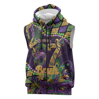 Six Seven Mardi Gras Sleeveless Zip Hoodie 67 Carnival Mask Beads - Wonder Print Shop