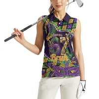 Six Seven Mardi Gras Women Sleeveless Polo Shirt 67 Carnival Mask Beads - Wonder Print Shop
