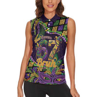 Six Seven Mardi Gras Women Sleeveless Polo Shirt 67 Carnival Mask Beads - Wonder Print Shop