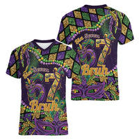 Six Seven Mardi Gras Women V-Neck T-Shirt 67 Carnival Mask Beads - Wonder Print Shop