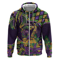 Six Seven Mardi Gras Zip Hoodie 67 Carnival Mask Beads - Wonder Print Shop