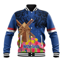Netherlands Lion Baseball Jacket Tulip And Windmill
