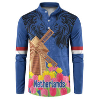 Netherlands Lion Button Sweatshirt Tulip And Windmill