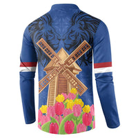 Netherlands Lion Button Sweatshirt Tulip And Windmill