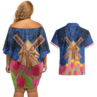 Netherlands Lion Couples Matching Off Shoulder Short Dress and Hawaiian Shirt Tulip And Windmill