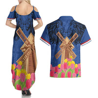 Netherlands Lion Couples Matching Summer Maxi Dress and Hawaiian Shirt Tulip And Windmill