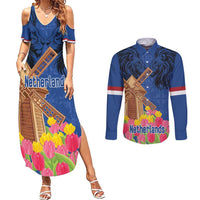 Netherlands Lion Couples Matching Summer Maxi Dress and Long Sleeve Button Shirt Tulip And Windmill