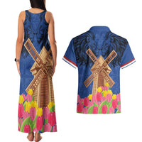 Netherlands Lion Couples Matching Tank Maxi Dress and Hawaiian Shirt Tulip And Windmill