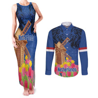 Netherlands Lion Couples Matching Tank Maxi Dress and Long Sleeve Button Shirt Tulip And Windmill