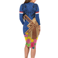 Netherlands Lion Family Matching Long Sleeve Bodycon Dress and Hawaiian Shirt Tulip And Windmill