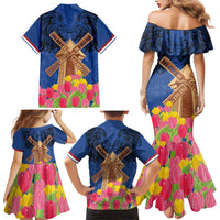 Netherlands Lion Family Matching Mermaid Dress and Hawaiian Shirt Tulip And Windmill