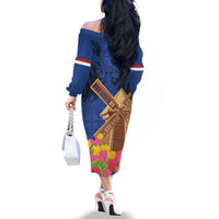 Netherlands Lion Family Matching Off The Shoulder Long Sleeve Dress and Hawaiian Shirt Tulip And Windmill